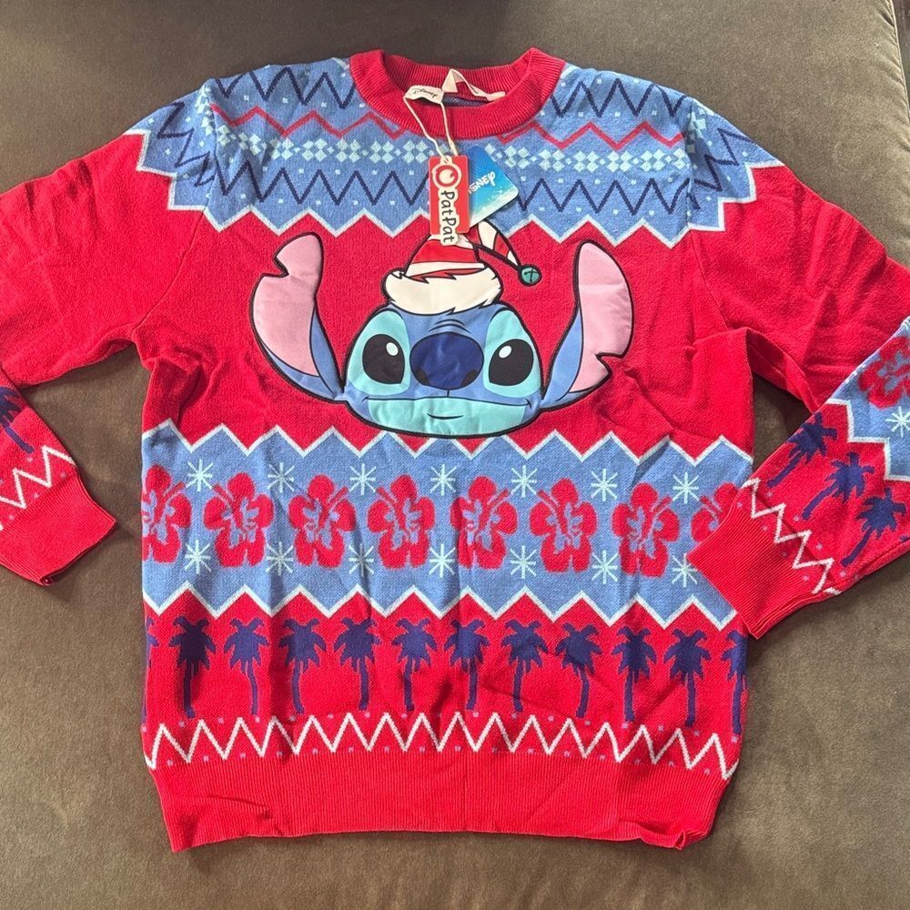 Men’s Disney Red and Blue Stitch Holiday Christmas Knit Sweater Size M NEW